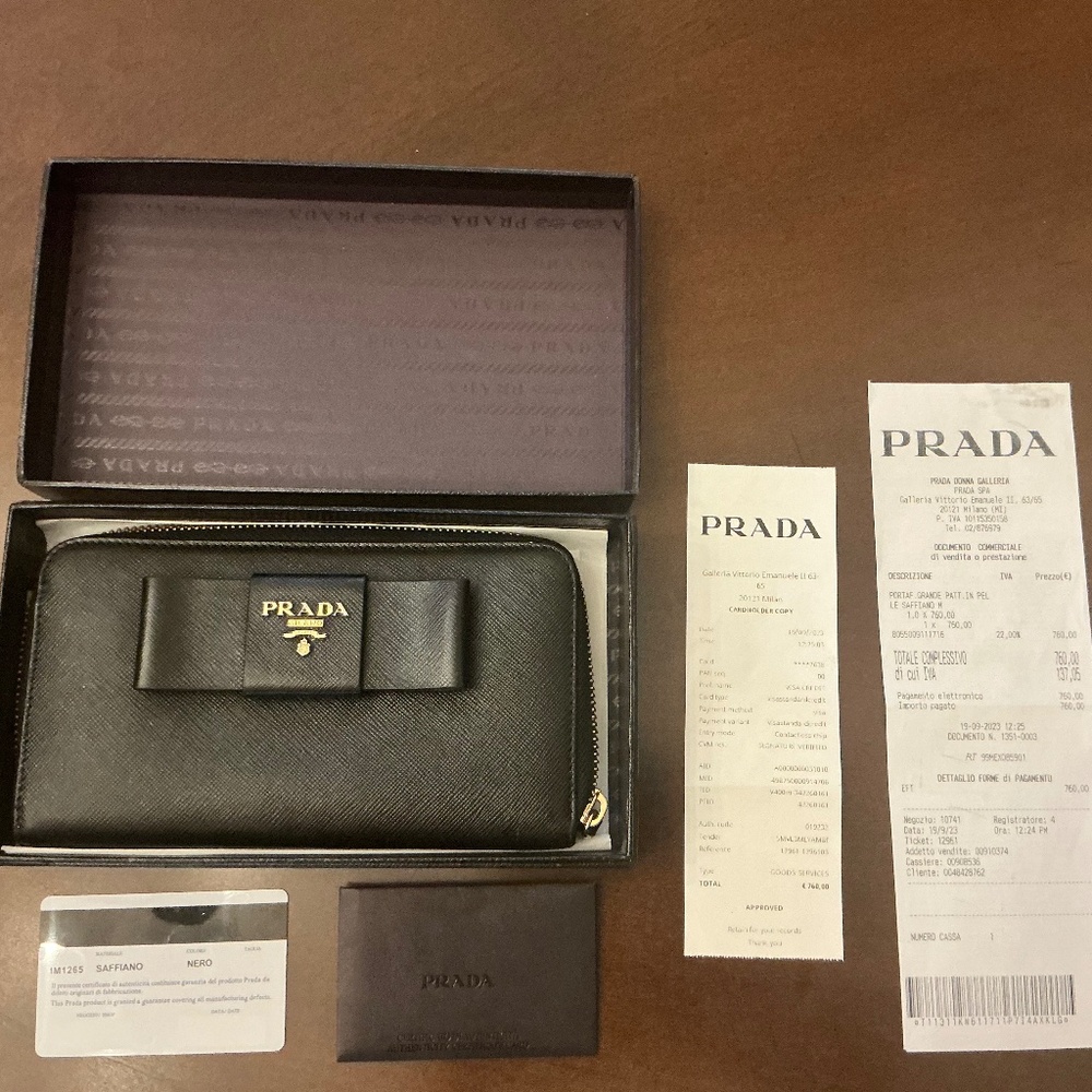 Prada Saffiano Ribbon Leather Long Wallet